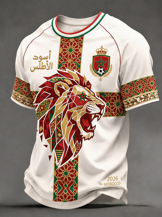 T-shirt décontracté imprimé pour fan de football marocain, modèle homme