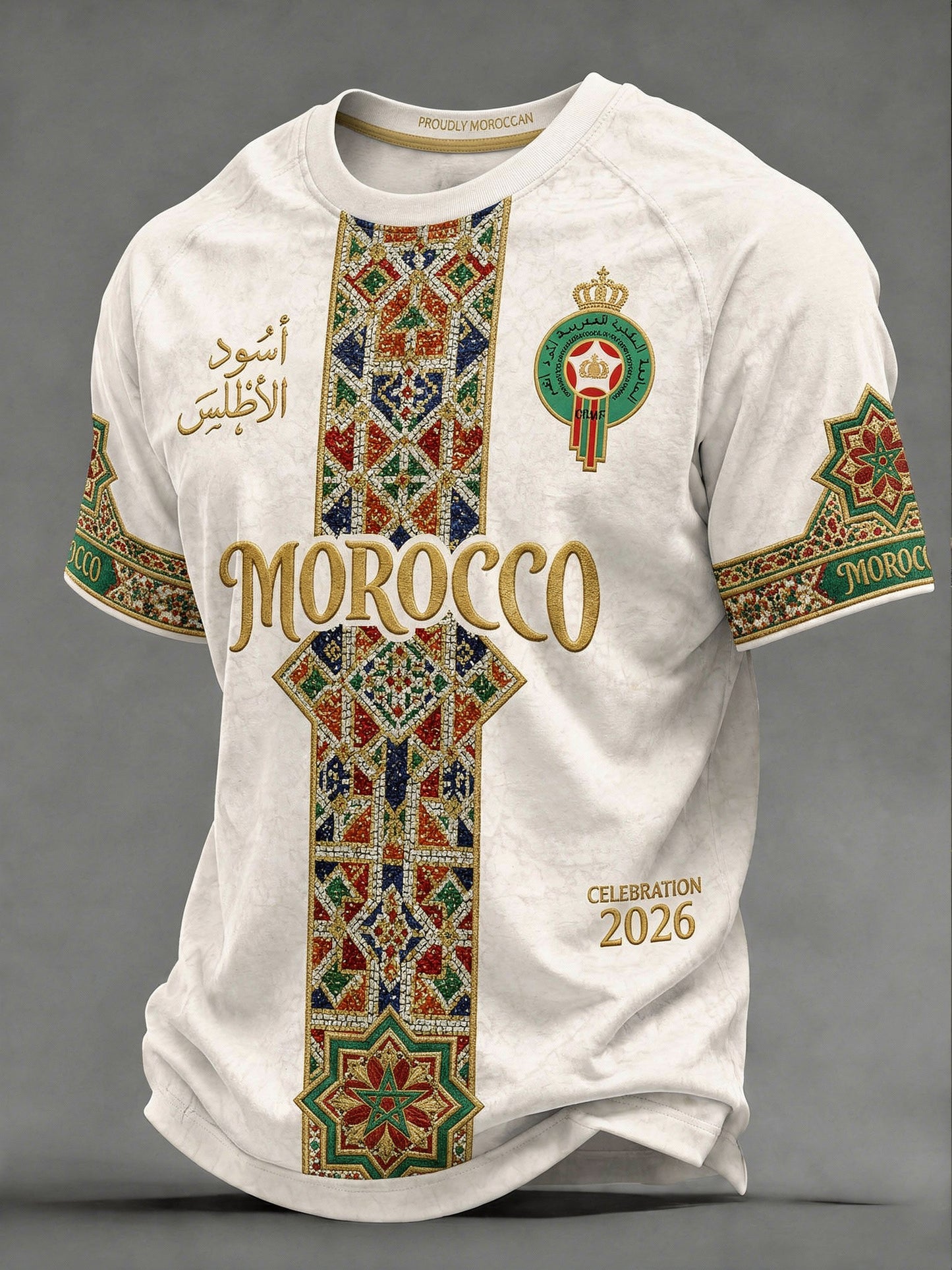 T-shirt décontracté imprimé pour fan de football marocain, modèle homme