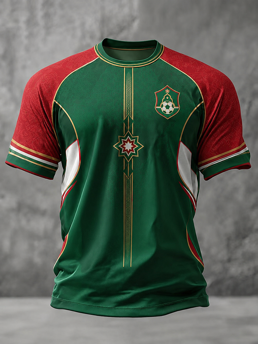 T-shirt manches courtes pour hommes, imprimé Football Maroc