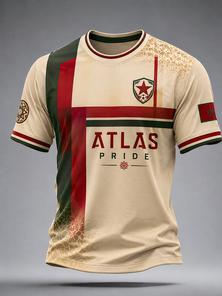 T-shirt décontracté avec impression d’art fan de football marocain rétro