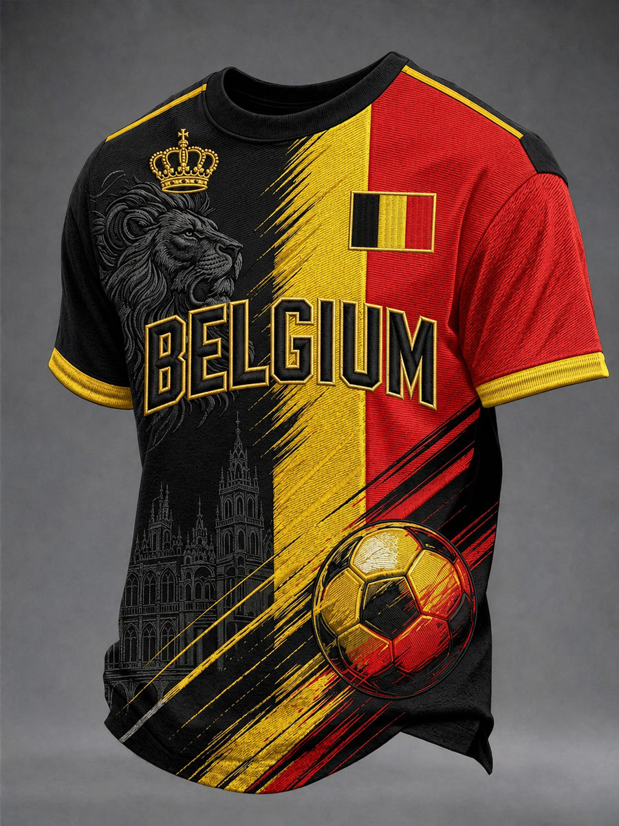 T-shirt homme de football belge à manches courtes et col rond