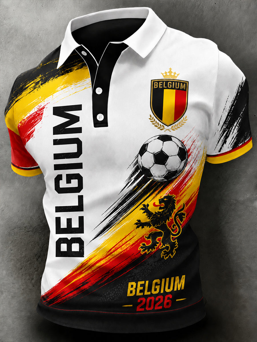 Polo à manches courtes pour homme avec imprimé lion et ballon de football