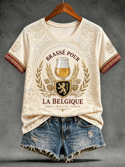 T-shirt imprimé d’art aux couleurs de la Belgique pour la fête nationale, modèle femme
