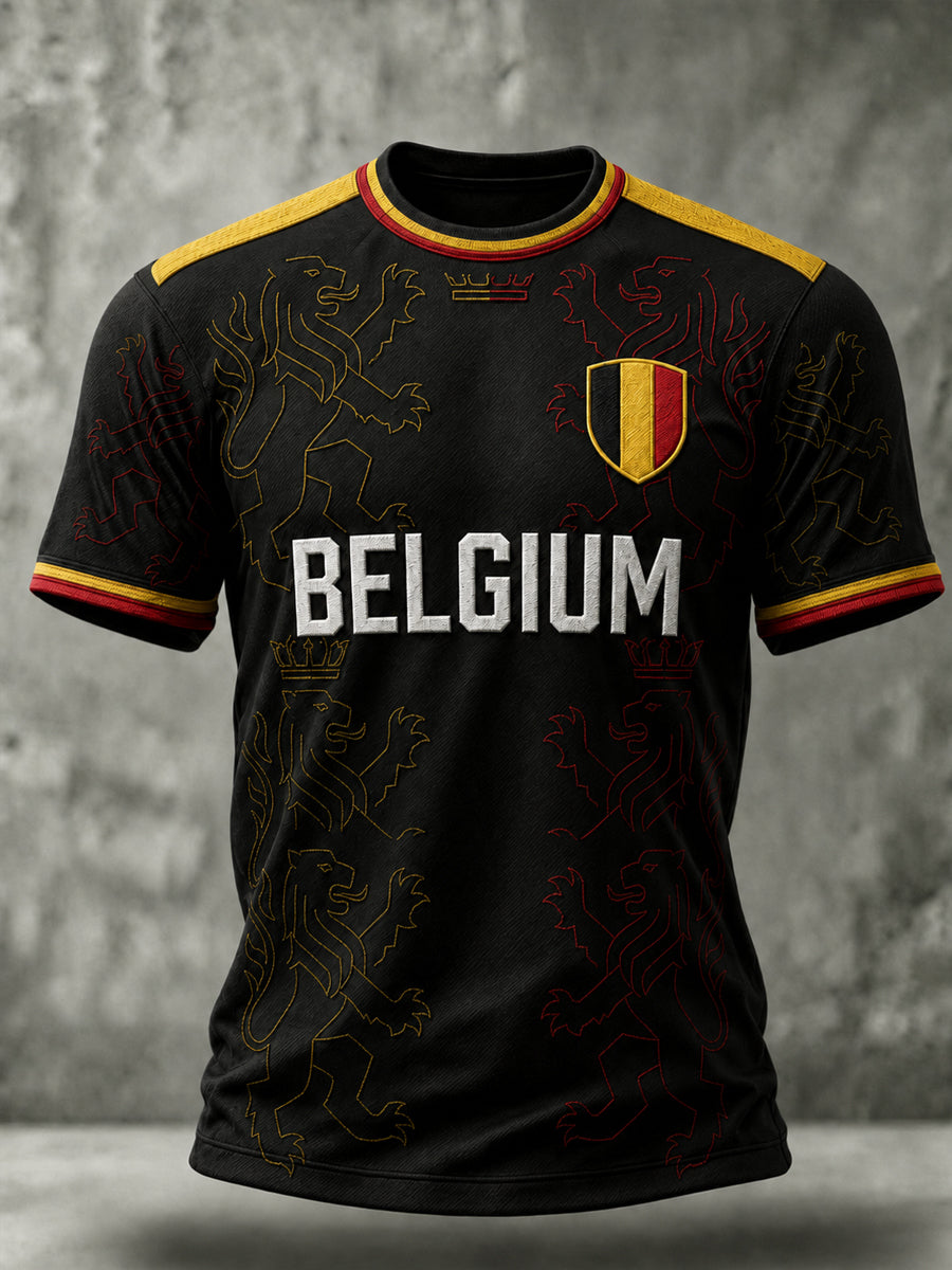 T-shirt homme de football belge à manches courtes et col rond