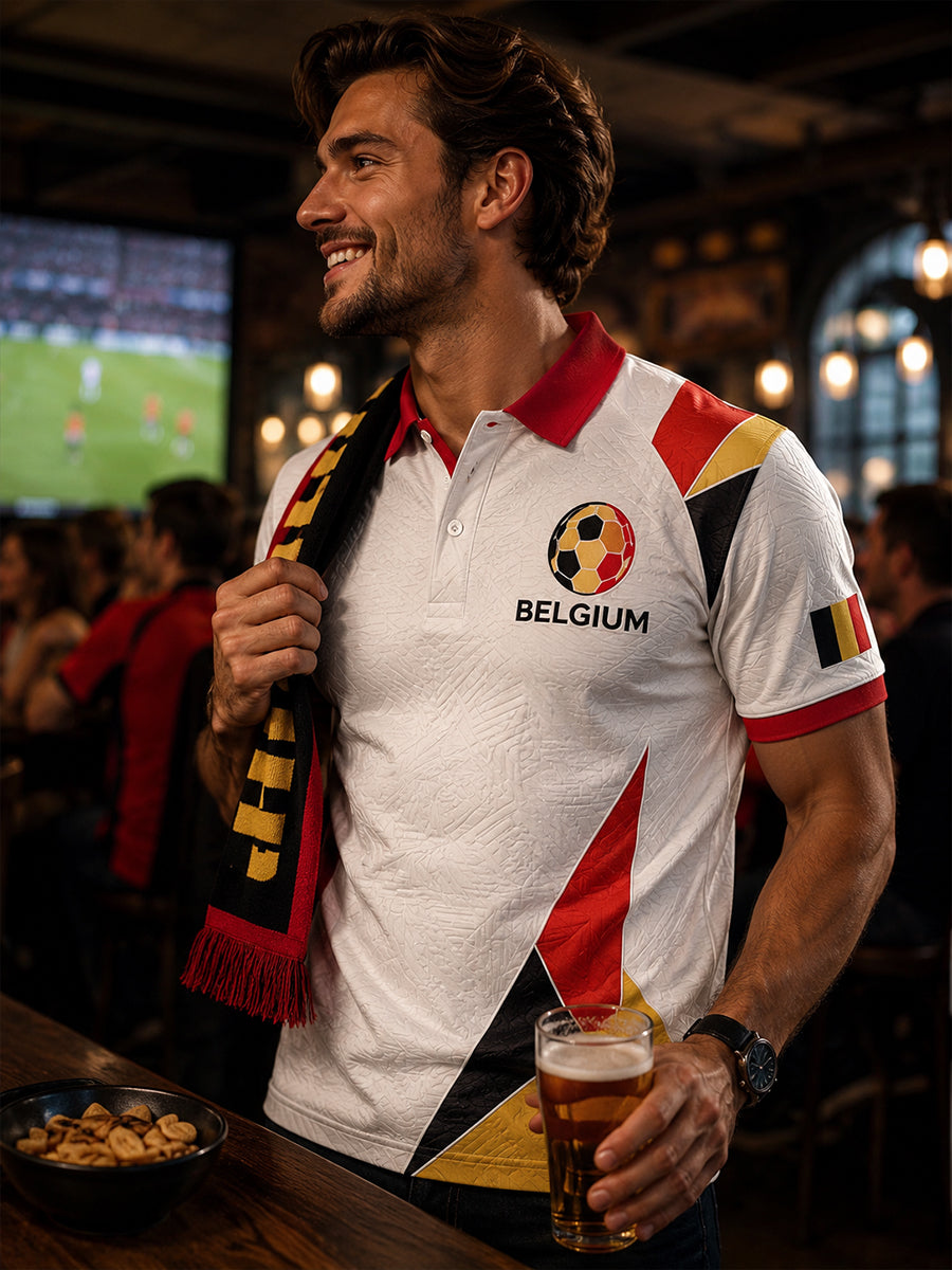 T-shirt polo décontracté avec impression d’art fan de football belge rétro