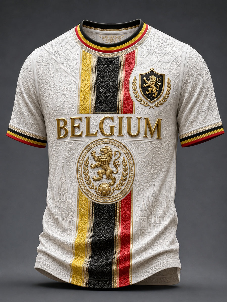 T-shirt décontracté avec impression d’art fan de football belge rétro