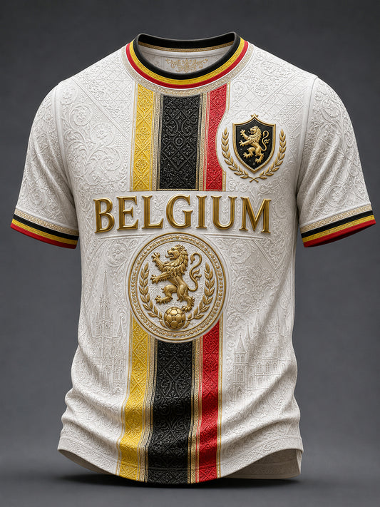 T-shirt décontracté avec impression d’art fan de football belge rétro