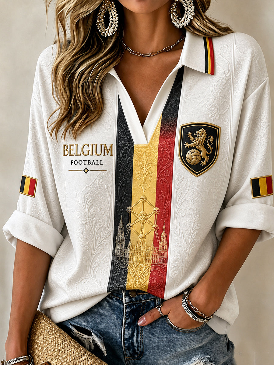T-shirt décontracté avec impression d’art fan de football belge rétro