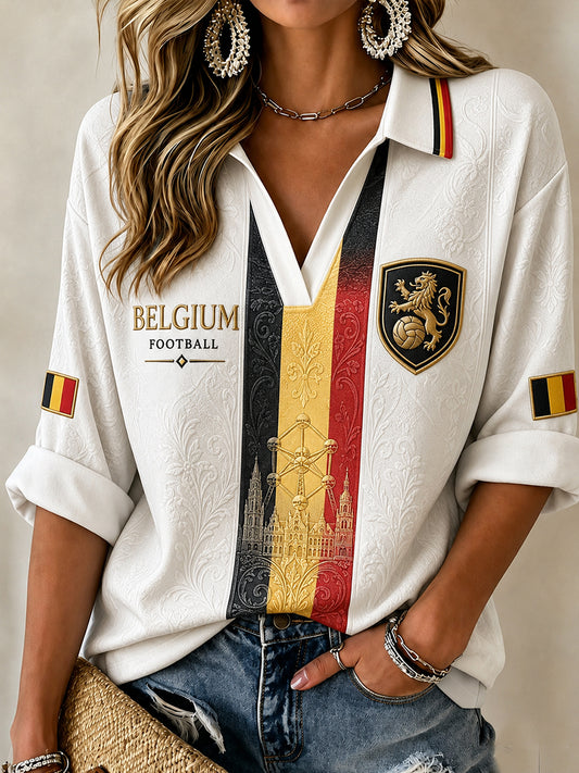 T-shirt décontracté avec impression d’art fan de football belge rétro