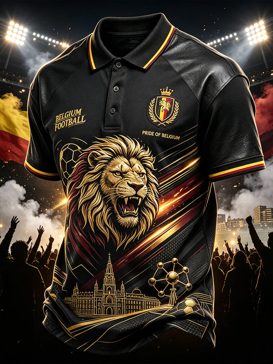 Polo à manches courtes pour homme avec imprimé lion de football
