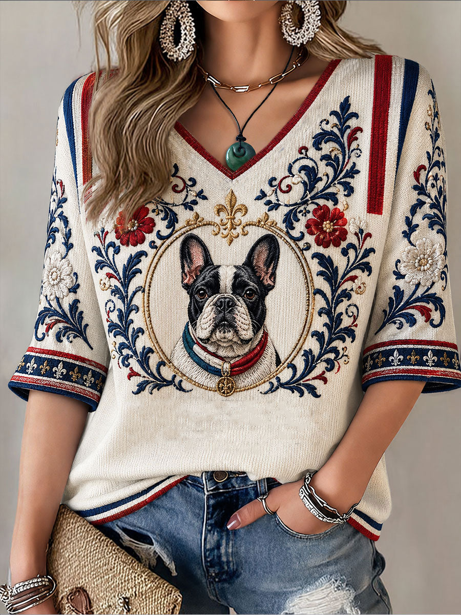 T-shirt waffle pour femme en forme de bouledogue français