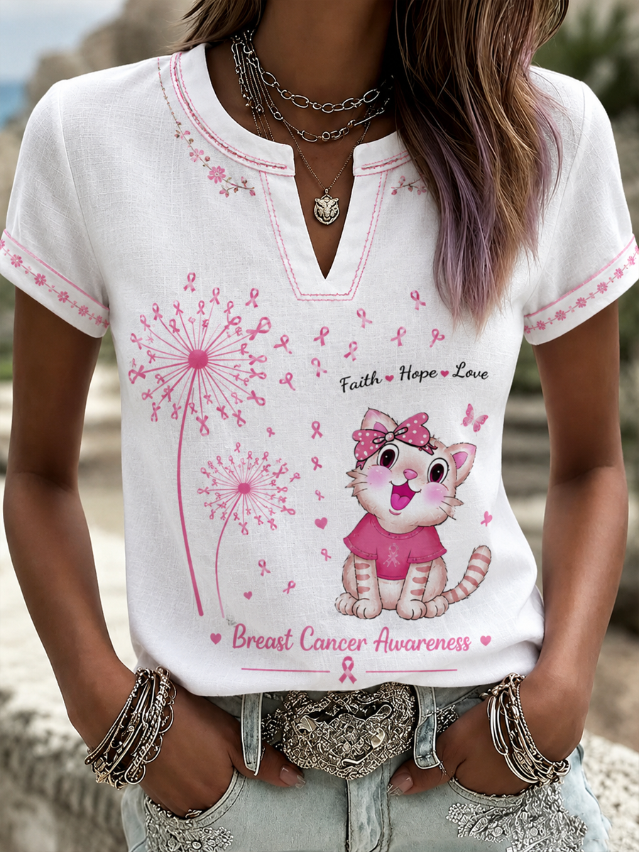 Chemise en coton-lin à imprimé «Les femmes combattent le cancer du sein»