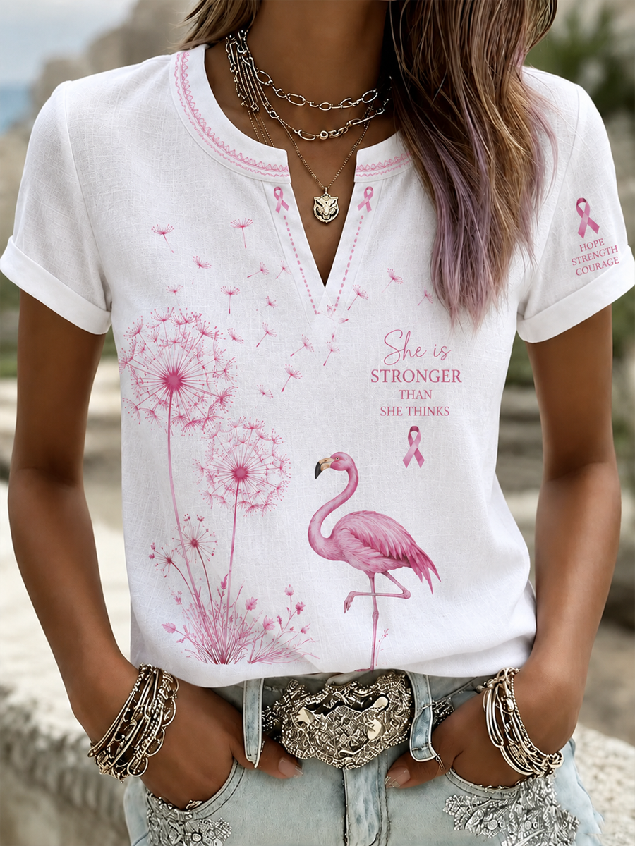 Chemise en coton-lin à imprimé «Les femmes combattent le cancer du sein»
