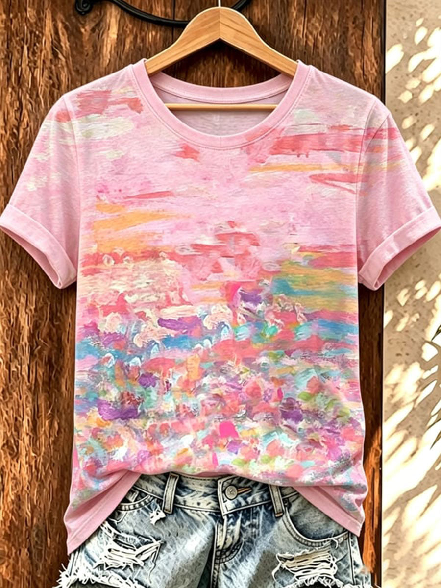 Cancer du sein abstrait peinture à l'huile Art Print T-shirt à manches courtes pour femmes