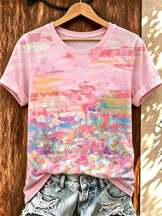 Cancer du sein abstrait peinture à l'huile Art Print T-shirt à manches courtes pour femmes