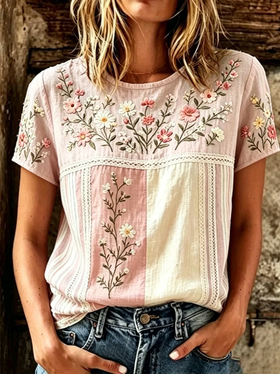 T-shirt décontracté pour femmes imprimé de fleurs roses sur le thème du cancer du sein