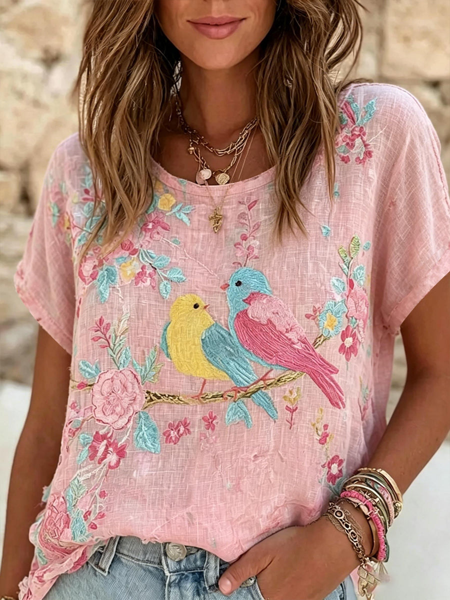 T-shirt décontracté pour femmes imprimé de fleurs roses sur le thème du cancer du sein