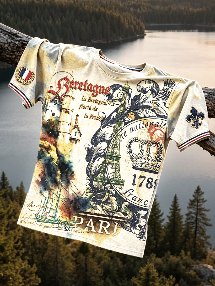 T-shirt décontracté vintage pour homme à imprimé breton français