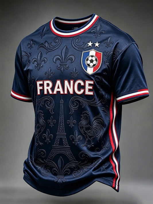 T-shirt vintage pour homme à manches courtes, imprimé inspiré du football français