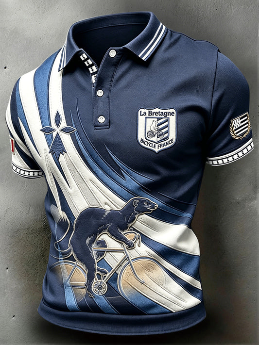 Polo décontracté pour homme, blanc breton, motif vison, imprimé cyclisme