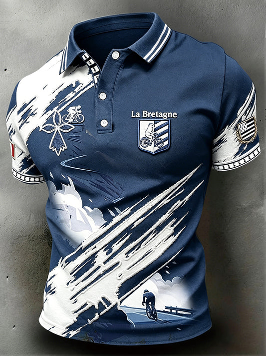 Polo de cyclisme décontracté pour homme, bleu foncé, à imprimé marin