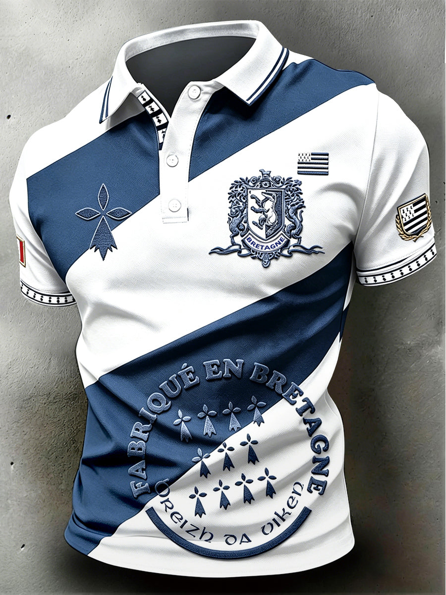 Polo Homme Décontracté À Manches Courtes Blanc Style Bretonne Patchwork