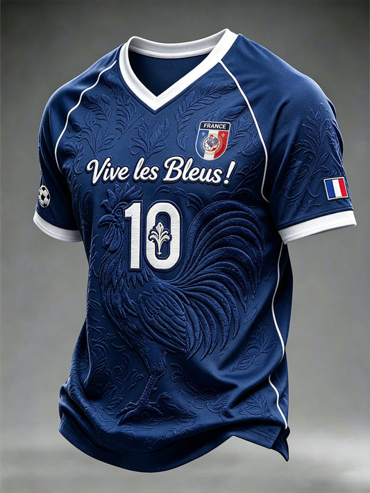 Maillot de football pour homme à col en V, imprimé d’un motif aux motifs français caractéristiques