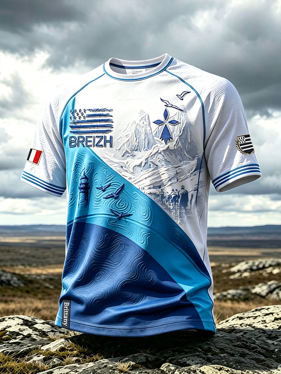 T-shirt décontracté pour homme à imprimé cyclisme, Bretagne française