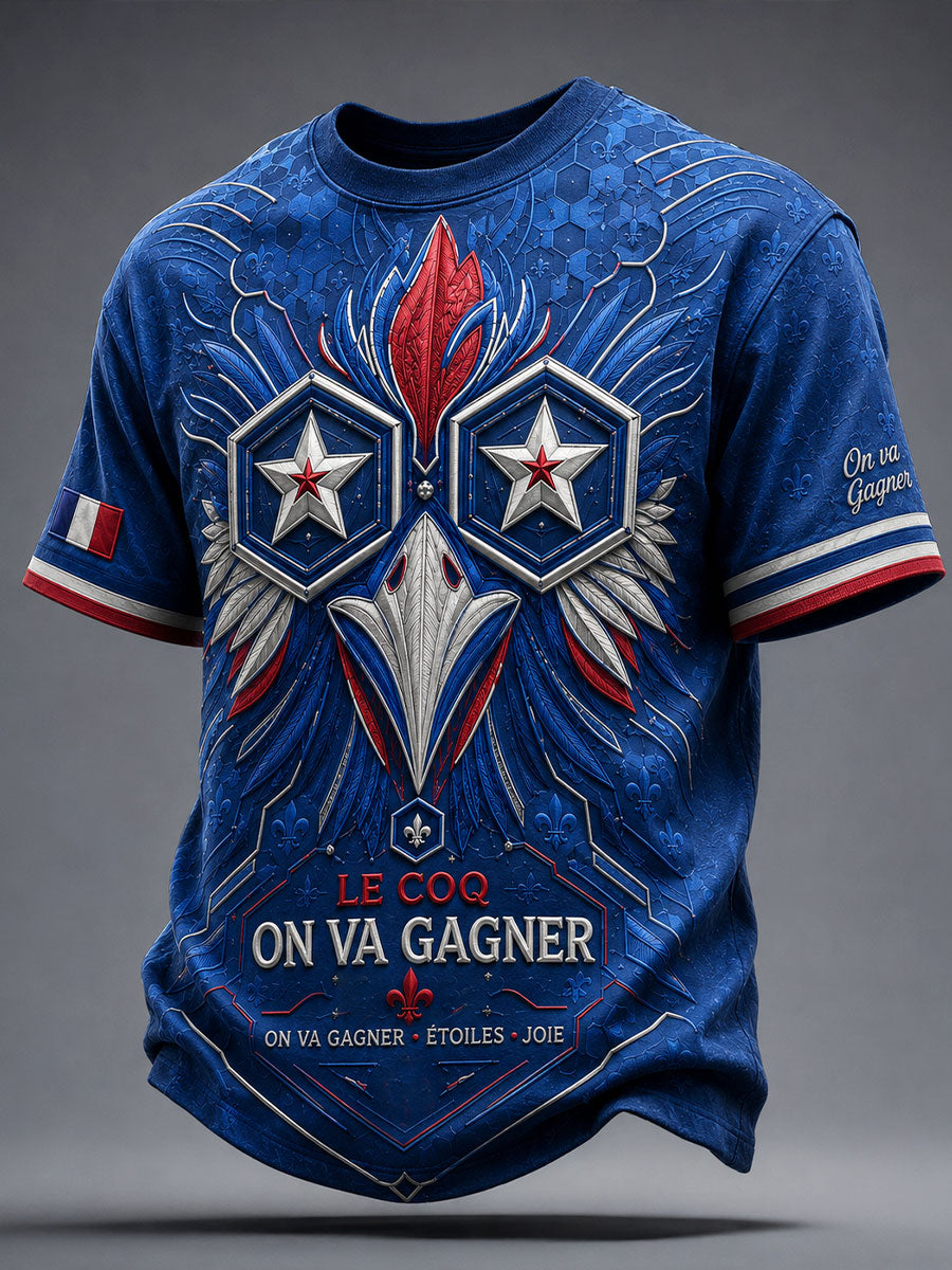 T-shirt imprimé pour hommes, France, étoiles amusantes, passionné de football