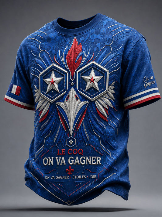 T-shirt imprimé pour hommes, France, étoiles amusantes, passionné de football