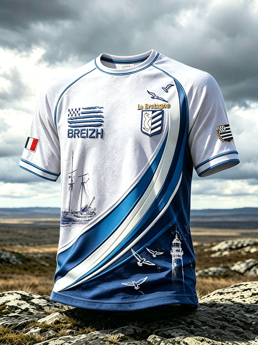 T-shirt décontracté pour homme à imprimé phare de Bretagne, France