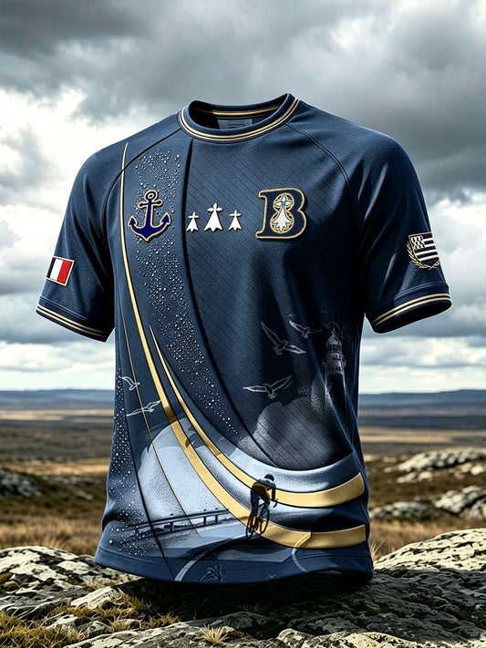 T-shirt décontracté pour homme bleu foncé à motif cycliste de la Bretagne et du Tour de France