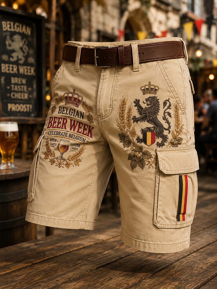 Pantalons cargo courts à imprimé sur le thème de l’Oktoberfest pour homme