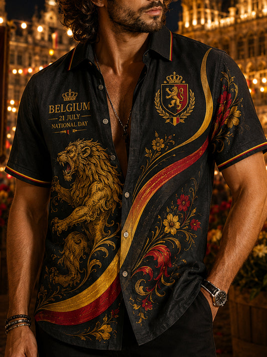 Chemise pour homme à manches courtes, ornée d’un imprimé sur le thème de la fête nationale