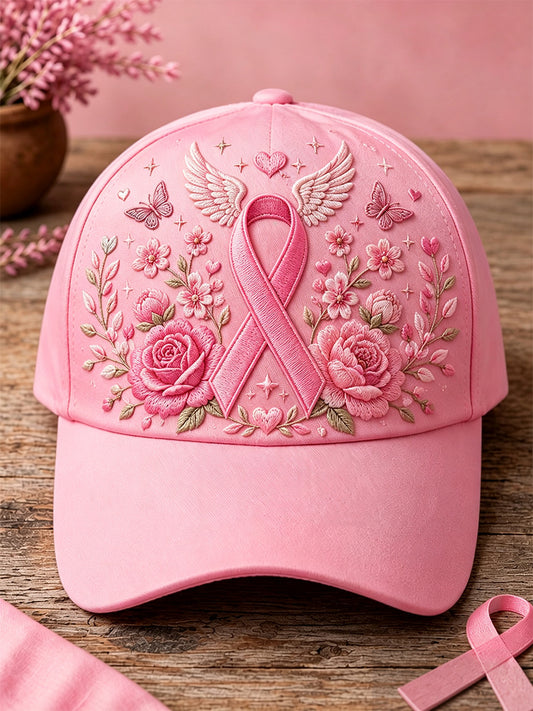Chapeau de soutien unisexe rose à imprimé floral pour la sensibilisation au cancer du sein