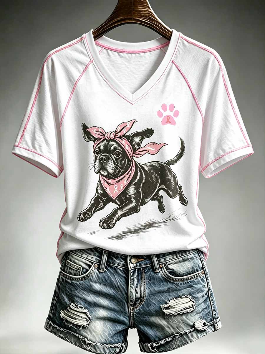 Modèle de chien Sensibilisation au cancer du sein des femmes T-shirt imprimé