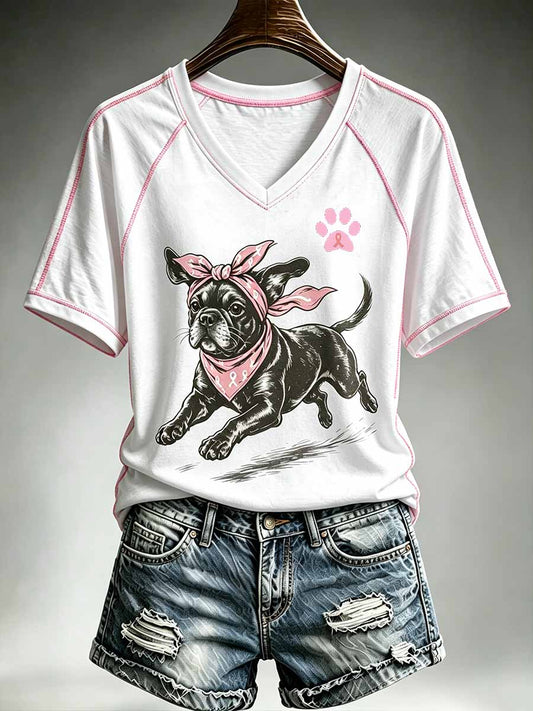 Modèle de chien Sensibilisation au cancer du sein des femmes T-shirt imprimé
