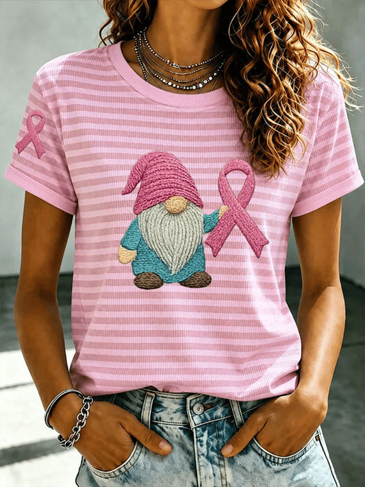 T-shirt Femme Rose Gnome Ruban À Manches Courtes