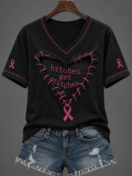 T-shirt à manches courtes Bitches Get Stitches Femme