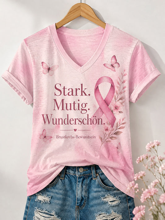 T-shirt imprimé de sensibilisation au cancer du sein chez la femme