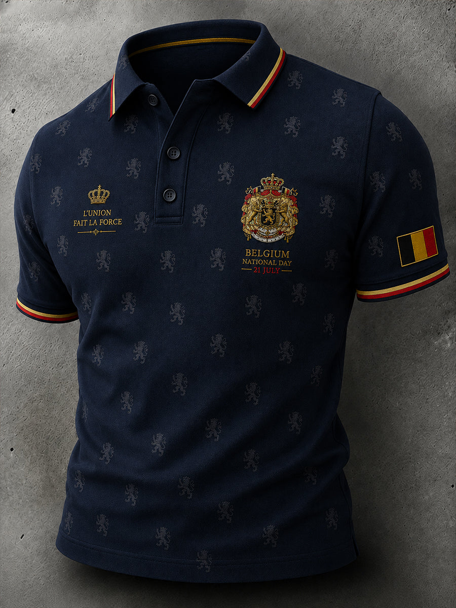 Polo manches courtes à imprimé lion pour la Journée nationale des hommes