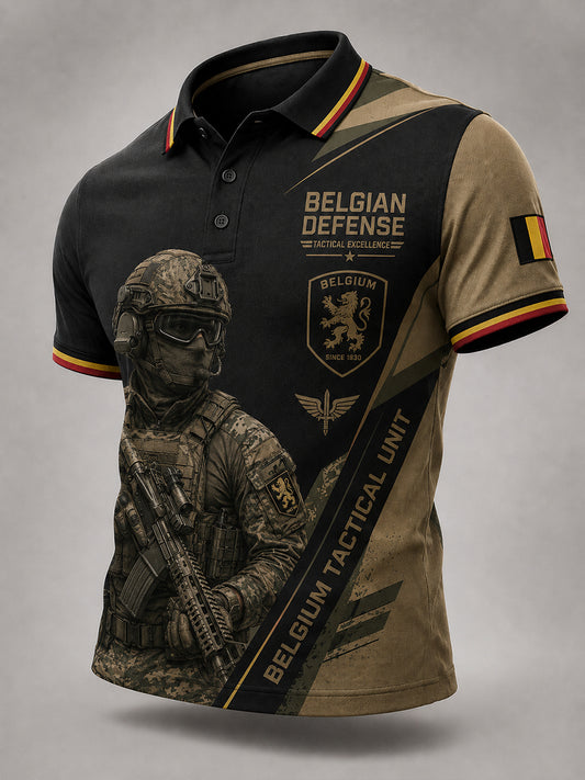 Polo homme à manches courtes au motif vintage de style militaire