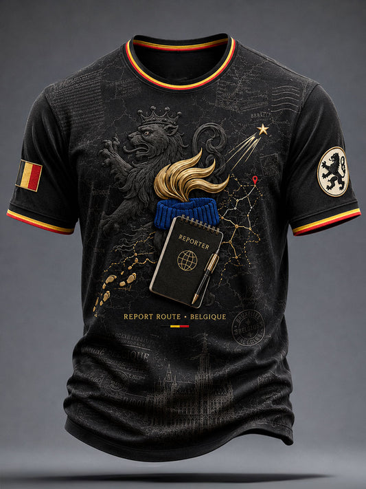 T-shirt à imprimé artistique pour la Fête nationale belge, modèle homme
