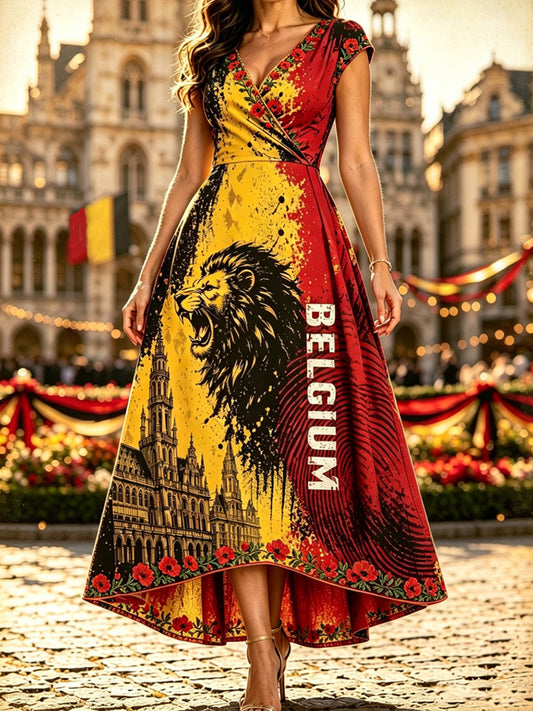 Robe longue sans manches à imprimé fête nationale de la Belgique pour femme
