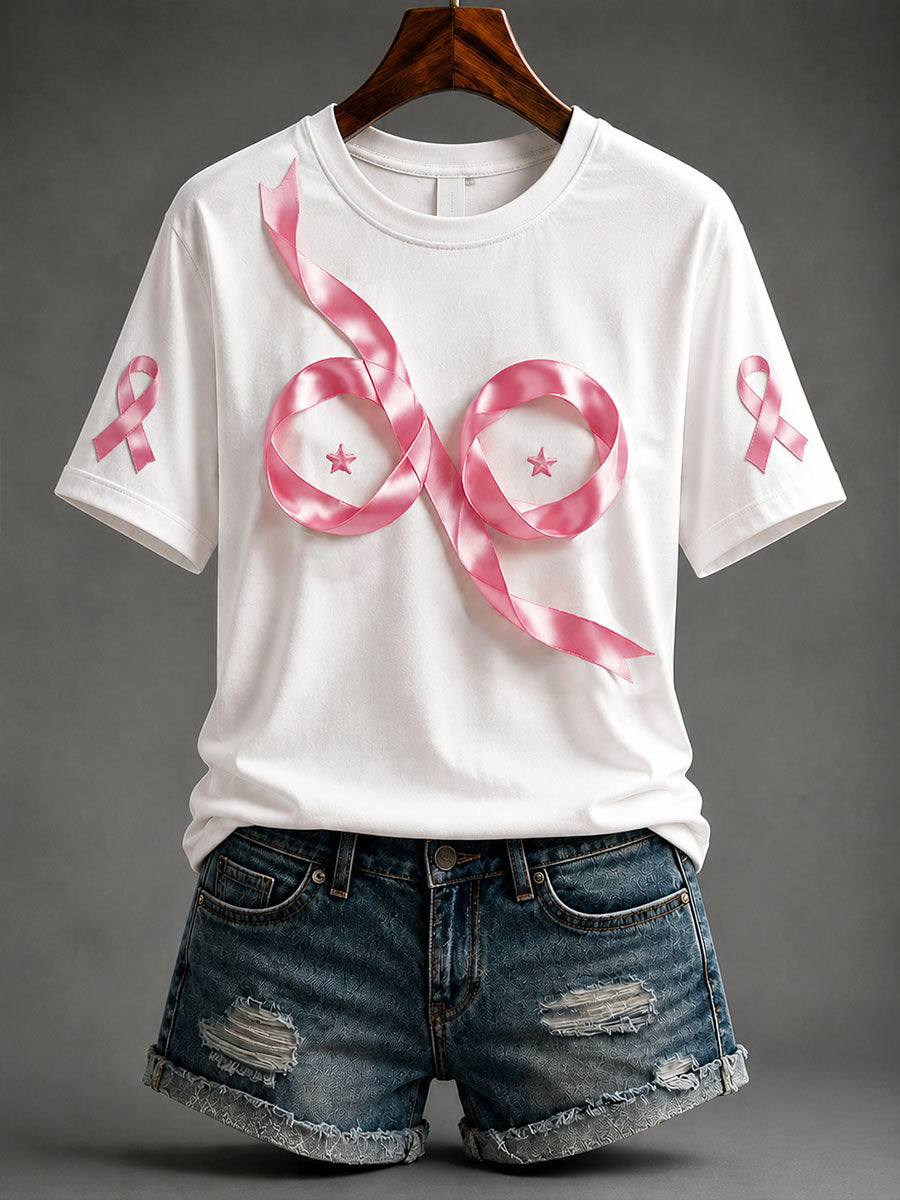 T-shirt créatif pour la sensibilisation au cancer du sein, ruban rose féminin