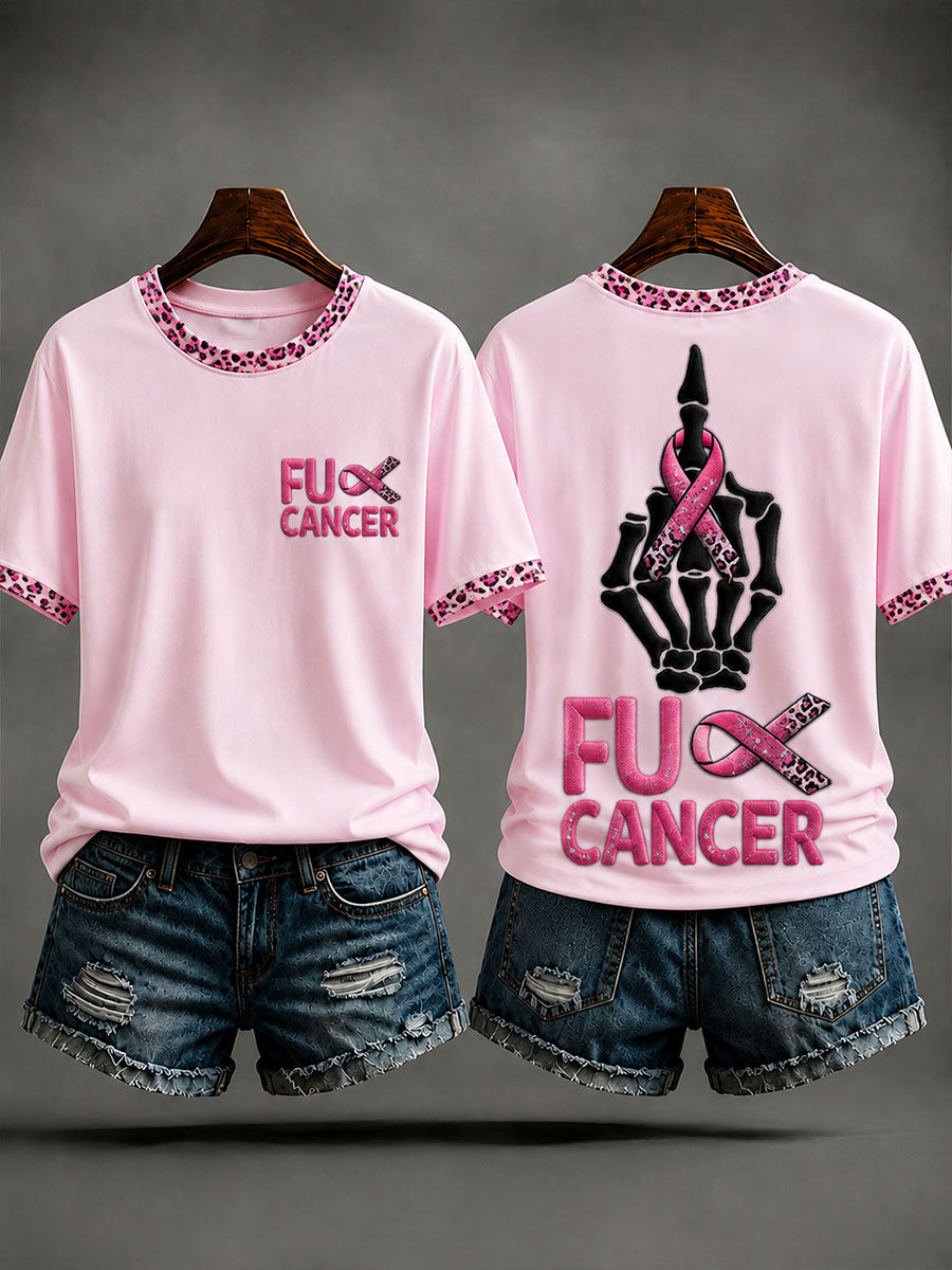 T-shirt de sensibilisation au cancer du sein «Fuck Cancer» pour femme, ruban rose