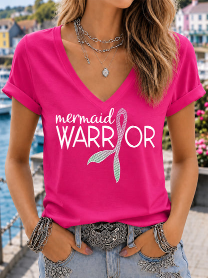 Femmes Rose Perruque Sirène Mars Cancer du sein Sensibilisation Imprimer T-shirt