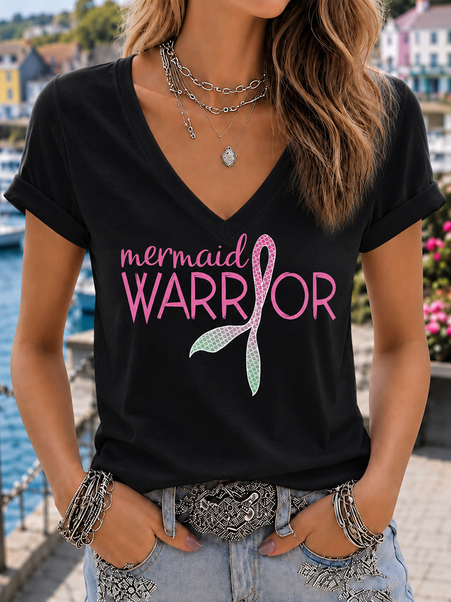 Femmes Rose Perruque Sirène Mars Cancer du sein Sensibilisation Imprimer T-shirt