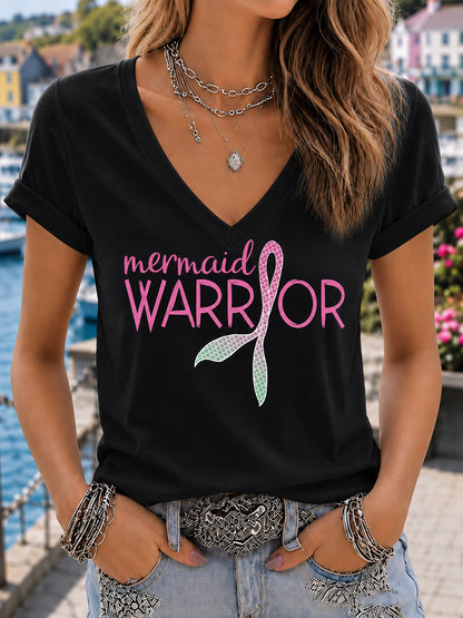 Femmes Rose Perruque Sirène Mars Cancer du sein Sensibilisation Imprimer T-shirt