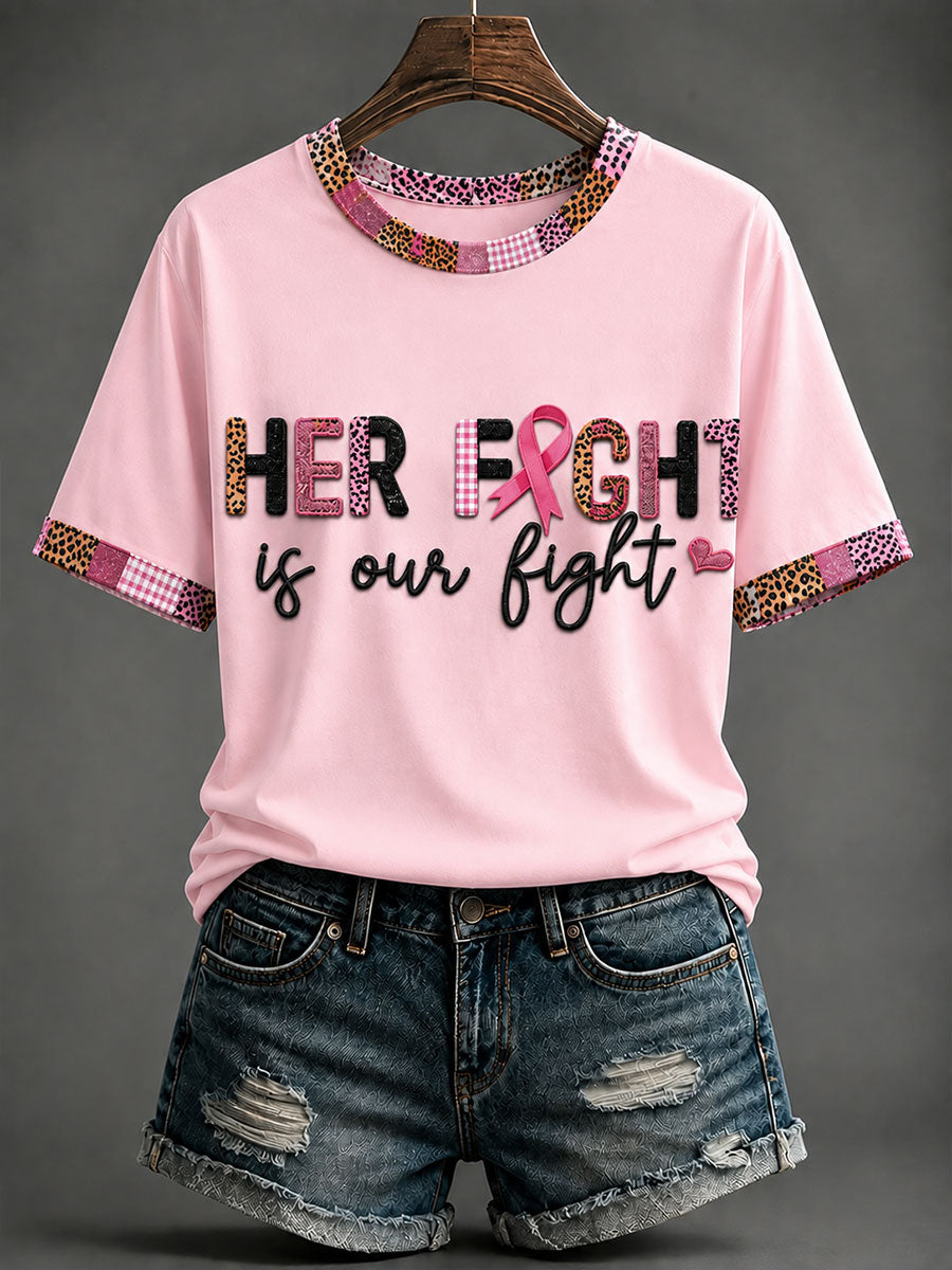 «Son combat est notre combat» Ruban rose T-shirt de sensibilisation au cancer du sein pour femmes